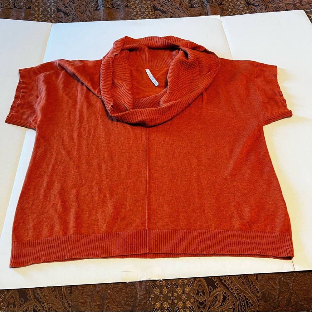 Leo & Nicole Woman Size 2X Rust Orange Red Short Sleeve Cowl Neck Sweater Preppy